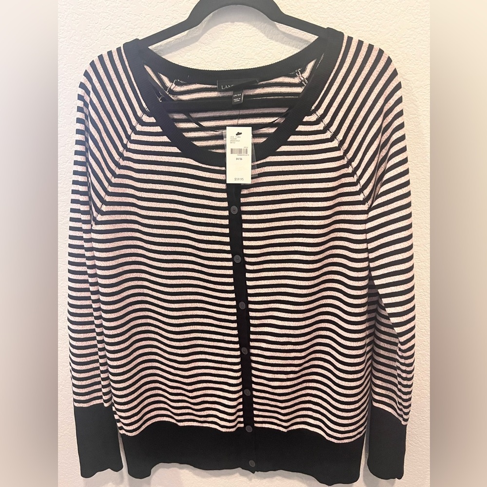 NWT LANE BRYANT - Black and Glittery Stripped Gold Button Up Cardigan Sz14